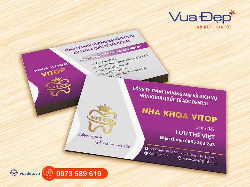 Card visit nha khoa m&agrave;u t&iacute;m đẹp mắt